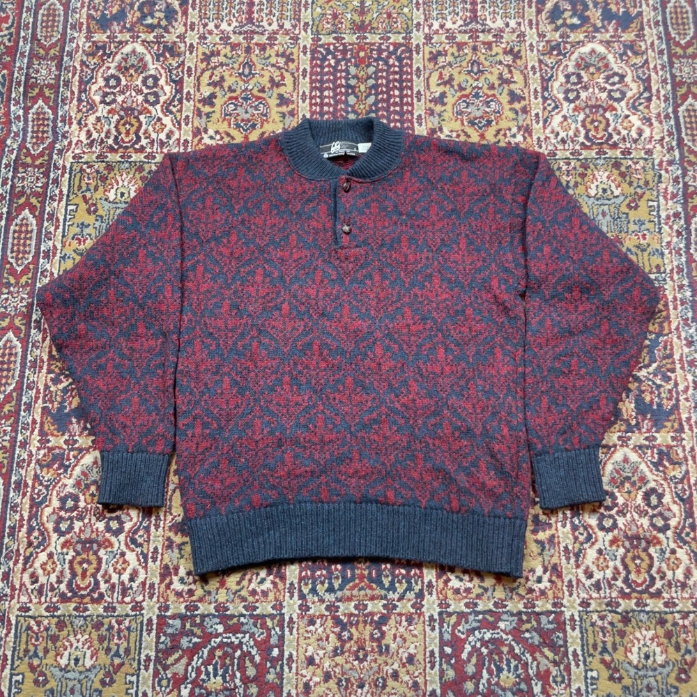 VTG‎ Rare 70s Lobo by Pendleton Wool Sweater S Floral Paisley Burgundy Navy USA